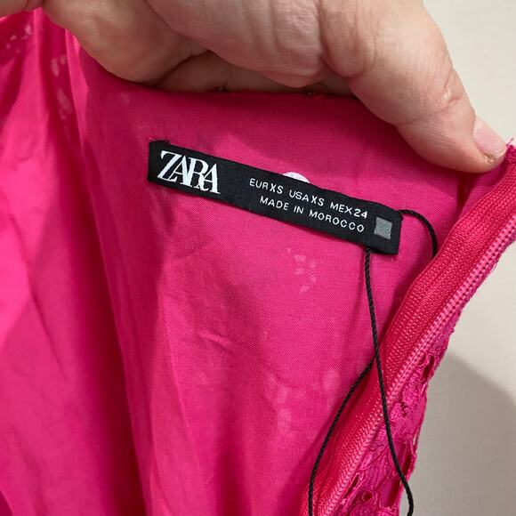 Zara Fuchsia Lace Halter Backless Long Midi Back Slit Lined Sheath Dress Sz XS - Picture 6 of 8